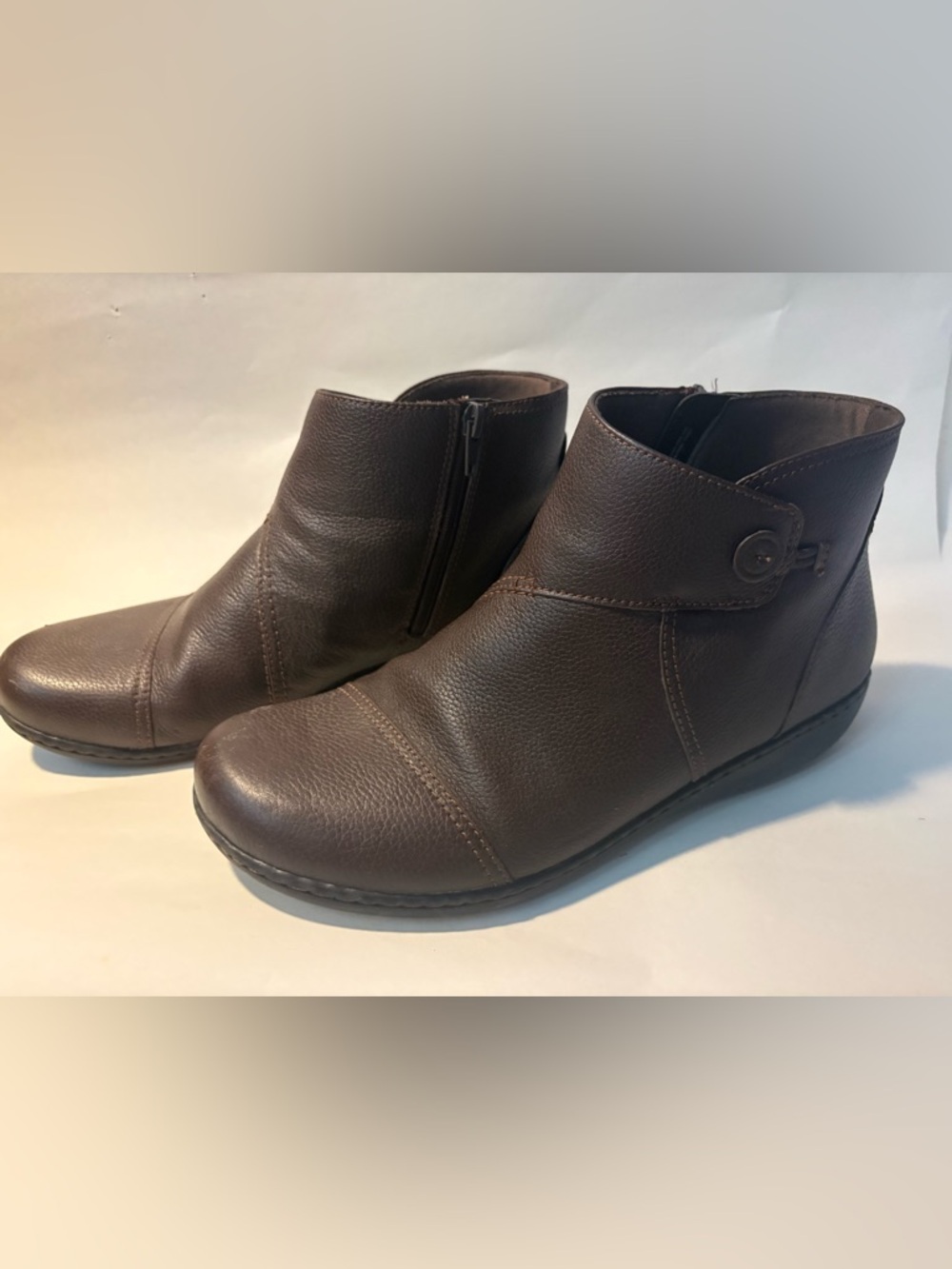 Clarks Brown Leather Side-Zip Ankle Booties